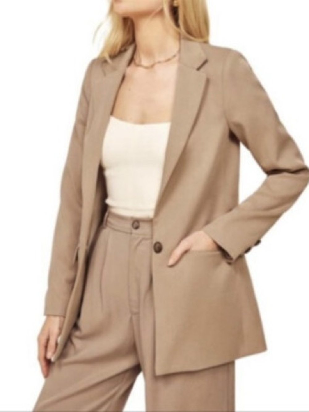 Reformation Major Blazer (Tan Single-Breasted Long Blazer) - Picture 2 of 3